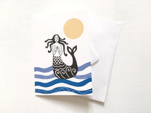 Load image into Gallery viewer, Mermaid of Zennor Card: Lino Print Style Greeting Card