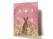 Load image into Gallery viewer, Hare greeting card, moon phases, blank card,
