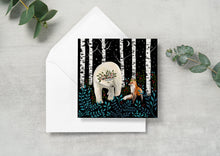 Load image into Gallery viewer, Bear and fox, greeting card, winter card, yule
