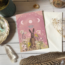 Load image into Gallery viewer, Hare greeting card, moon phases, blank card,