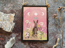 Load image into Gallery viewer, Moon phase hare, vintage metal frame