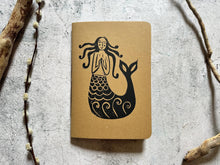 Load image into Gallery viewer, Lino printed - handbound - mermaid - notebook
