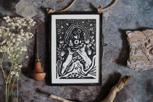 Load image into Gallery viewer, Men an Tol, playful hares Lino print, framed