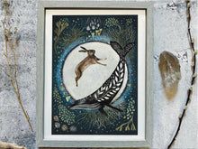 Load image into Gallery viewer, A4 Whale, Hare and Full Moon Illustration.