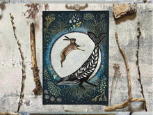 Load image into Gallery viewer, A4 Whale, Hare and Full Moon Illustration.