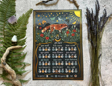 Load image into Gallery viewer, 2027 Moon Phase Calendar - Lunar wall art - fox illustration - Gold foil