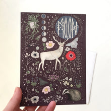 Load image into Gallery viewer, Moon card - stag greeting - celestial - blank inside
