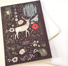 Load image into Gallery viewer, Moon card - stag greeting - celestial - blank inside
