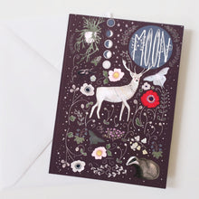 Load image into Gallery viewer, Moon card - stag greeting - celestial - blank inside
