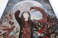 Load image into Gallery viewer, Winter goddess illustration, jackalope, fox

