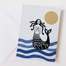 Load image into Gallery viewer, Mermaid of Zennor Card: Lino Print Style Greeting Card
