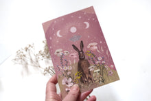 Load image into Gallery viewer, Hare greeting card, moon phases, blank card,
