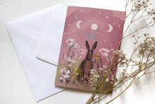 Load image into Gallery viewer, Hare greeting card, moon phases, blank card,
