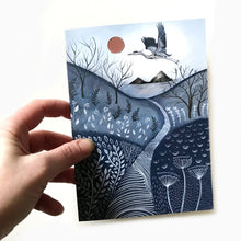 Load image into Gallery viewer, Heron greeting card, Japanese Style, blank card
