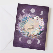Load image into Gallery viewer, Hare greeting card - celestial - moon phases
