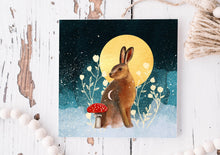 Load image into Gallery viewer, Hare Christmas card - yule card -woodland animal
