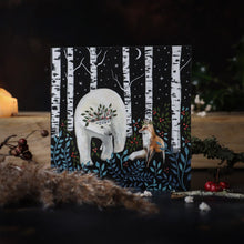Load image into Gallery viewer, Bear and fox, greeting card, winter card, yule
