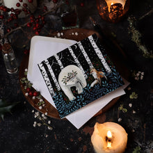 Load image into Gallery viewer, Bear and fox, greeting card, winter card, yule
