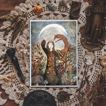 Load image into Gallery viewer, Winter goddess illustration, jackalope, fox
