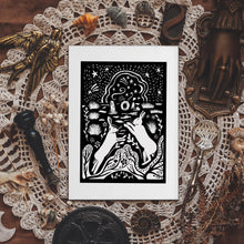 Load image into Gallery viewer, Hare Lino print, Men an Tol print, standing stones
