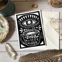 Load image into Gallery viewer, Coffee lover card, greeting card, witchy
