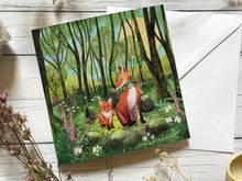 Load image into Gallery viewer, Fox greeting card, forest illustration, blank card

