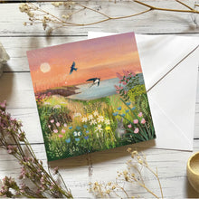 Load image into Gallery viewer, Swallows Coastal Sunset Card, Cornish Scene Blank Card
