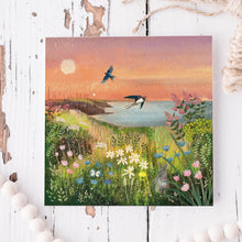 Load image into Gallery viewer, Swallows Coastal Sunset Card, Cornish Scene Blank Card

