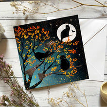 Load image into Gallery viewer, Black cats, Halloween, witchy, blank card
