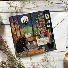 Load image into Gallery viewer, Black cat, Halloween, witchy, blank card
