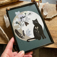 Load image into Gallery viewer, Black cat, witchy, illustration, framed
