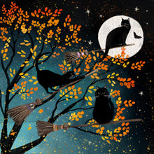Load image into Gallery viewer, Black cats, Halloween, witchy, blank card
