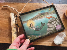 Load image into Gallery viewer, Mermaid and fox illustration,  vintage metal frame
