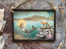 Load image into Gallery viewer, Mermaid and fox illustration,  vintage metal frame
