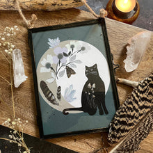 Load image into Gallery viewer, Black cat, witchy, illustration, framed
