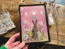 Load image into Gallery viewer, Moon phase hare,  vintage metal frame
