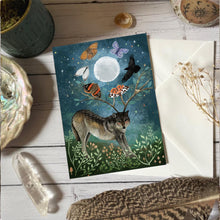 Load image into Gallery viewer, wolf moon - butterflies - moths - greeting card

