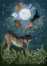Load image into Gallery viewer, wolf moon - butterflies - moths - greeting card

