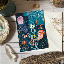 Load image into Gallery viewer, Jellyfish, ocean, fish greeting card, blank card
