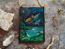 Load image into Gallery viewer, Whale rider,  ocean illustration, vintage metal frame
