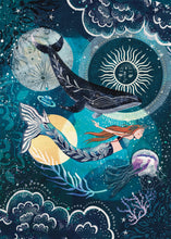 Load image into Gallery viewer, A4 celestial mermaid and whale print

