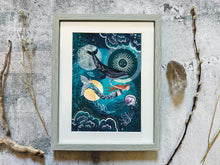Load image into Gallery viewer, A4 celestial mermaid and whale print
