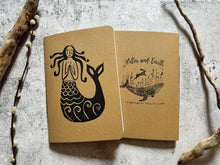 Load image into Gallery viewer, Lino printed - handbound - mermaid - notebook
