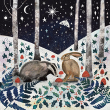 Load image into Gallery viewer, Badger and hare - greeting card - winter card - yule
