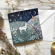 Load image into Gallery viewer, Winter Deer Greeting Card: Enchanting Starry Night Yule Card
