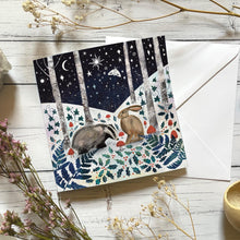 Load image into Gallery viewer, Badger and hare - greeting card - winter card - yule
