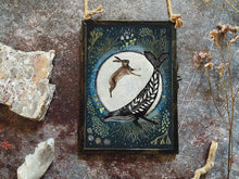 Load image into Gallery viewer, Whale and Hare Art Print: Vintage Metal Frame, Moon Illustration (5x7)
