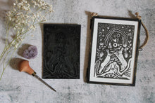 Load image into Gallery viewer, Men an Tol, playful hares Lino print, framed
