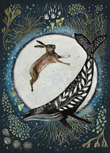 Load image into Gallery viewer, A4 Whale, Hare and Full Moon Illustration.
