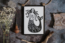 Load image into Gallery viewer, Mermaid Lino print, framed
